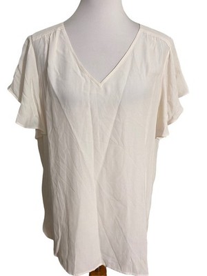 LOFT Cream V-Neck Flutter Sleeve Blouse
