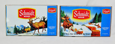 2 SCHMIDT BEER UNROLLED BEER CAN SHEET WITH ELK & MOOSE WINTER SCENE