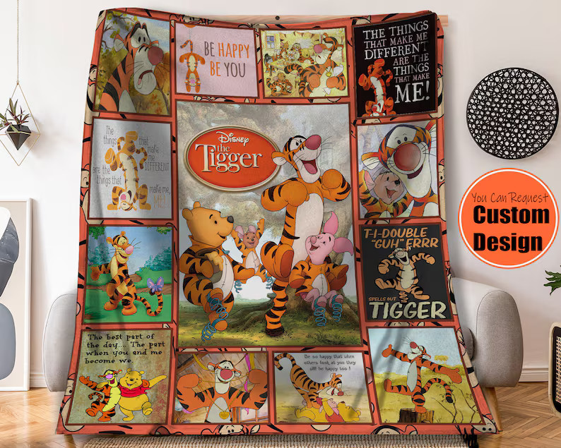 Disney Cute Custom Name Winnie The Pooh Tigger Fleece Blanket