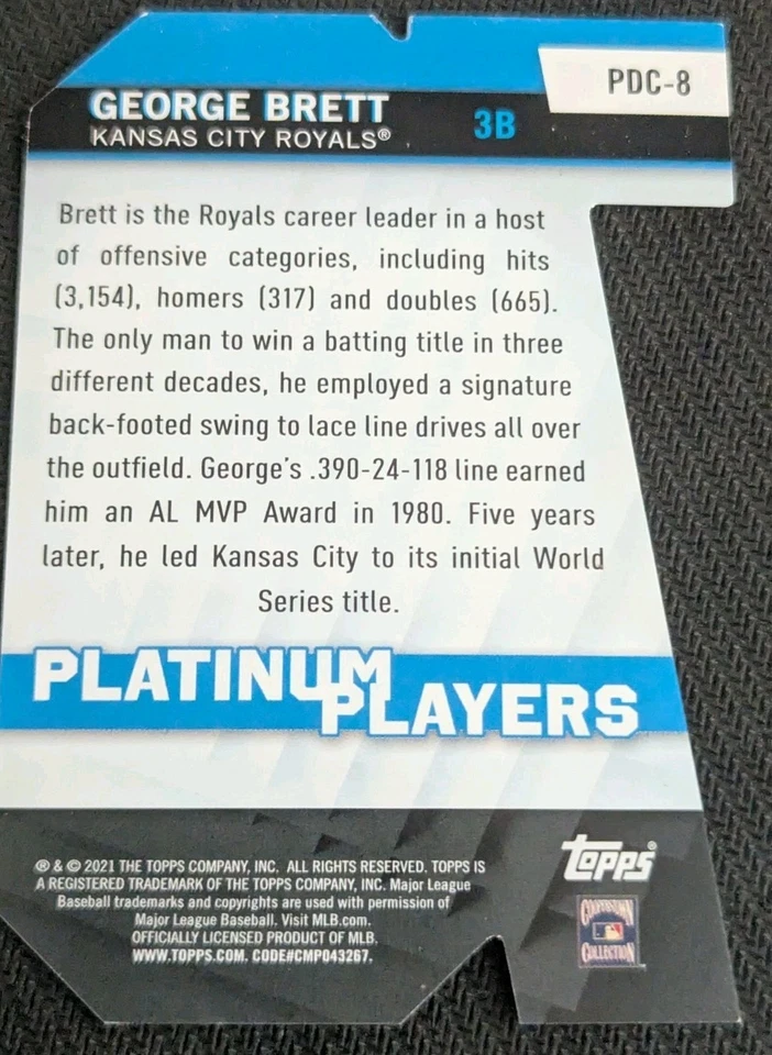 2021 Topps Series 1 George Brett Platinum Players Card #PDC-8 Die-Cut ROYALS - Image 2 of 2