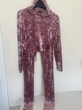 2 pc women hoodie pant set purple crushed velour size small