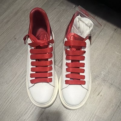 Alexander McQueen Oversized Sneaker White/Red Leather Low Top Lace-Up 462214