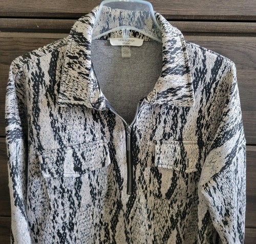 Cable & Gauge Studio Women's Grey/Tan/Black Partial Zip Knit Jacket Size M - Picture 2 of 5