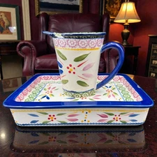 Temp-Tations Old World Confetti Rectangular Baker, Tray & Mug Coaster/ Lid Set