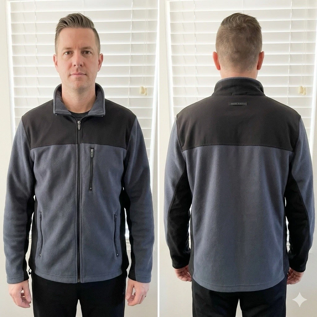 Vintage Eddie Bauer Jacket Mens L Blue Black Full Zip Fleece Pockets Outdoors