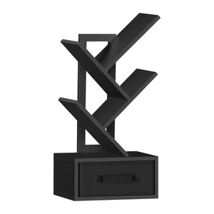 Small Book Shelf with Drawer,4 Tier Black Tree Bookshelf,Wooden Desktop Bookc... - Picture 1 of 7
