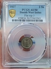 Danish West Indies 1837 2 Skilling PCGS AU50