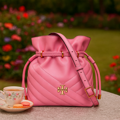 NEW Tory Burch Kira Chevron Pink City Leather Mini Bucket