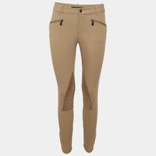 Ralph Lauren Beige Cotton Knit and Suede Patch Detail Riding Pants