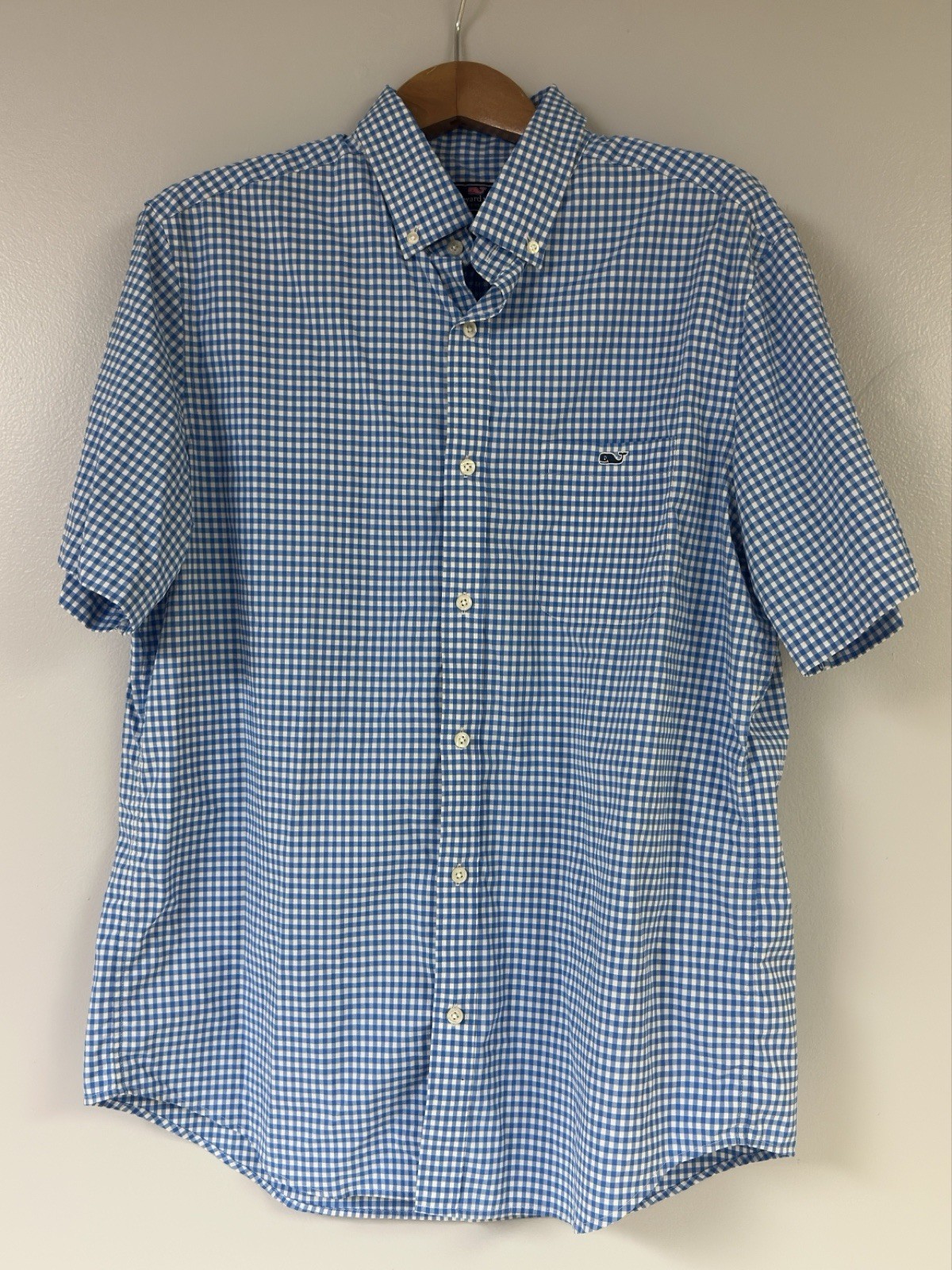 Vineyard Vines Shirt Mens On The Go Performance Gingham Plaid Blue Size L
