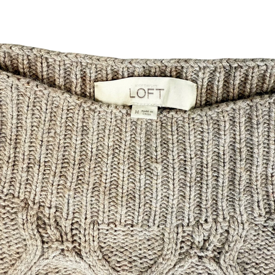Suéter LOFT Para Mujer M Tostado Tejido con Cable Cuello Barco Grueso Mezcla de Lana Talla M Oficina Foto 4 de 4