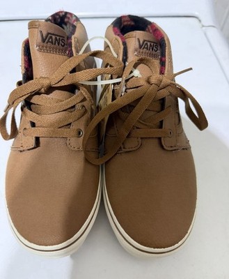 New Vans boy brown leather Chapman Mid skate shoes