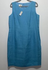 Talbots Irish Linen Dress Sleeveless Sheath Light Blue Career Size 16