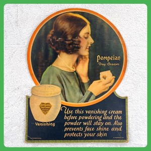 1920s Pompeian Day Cream Antique Advertising Sign 20" Cardboard Display Woman