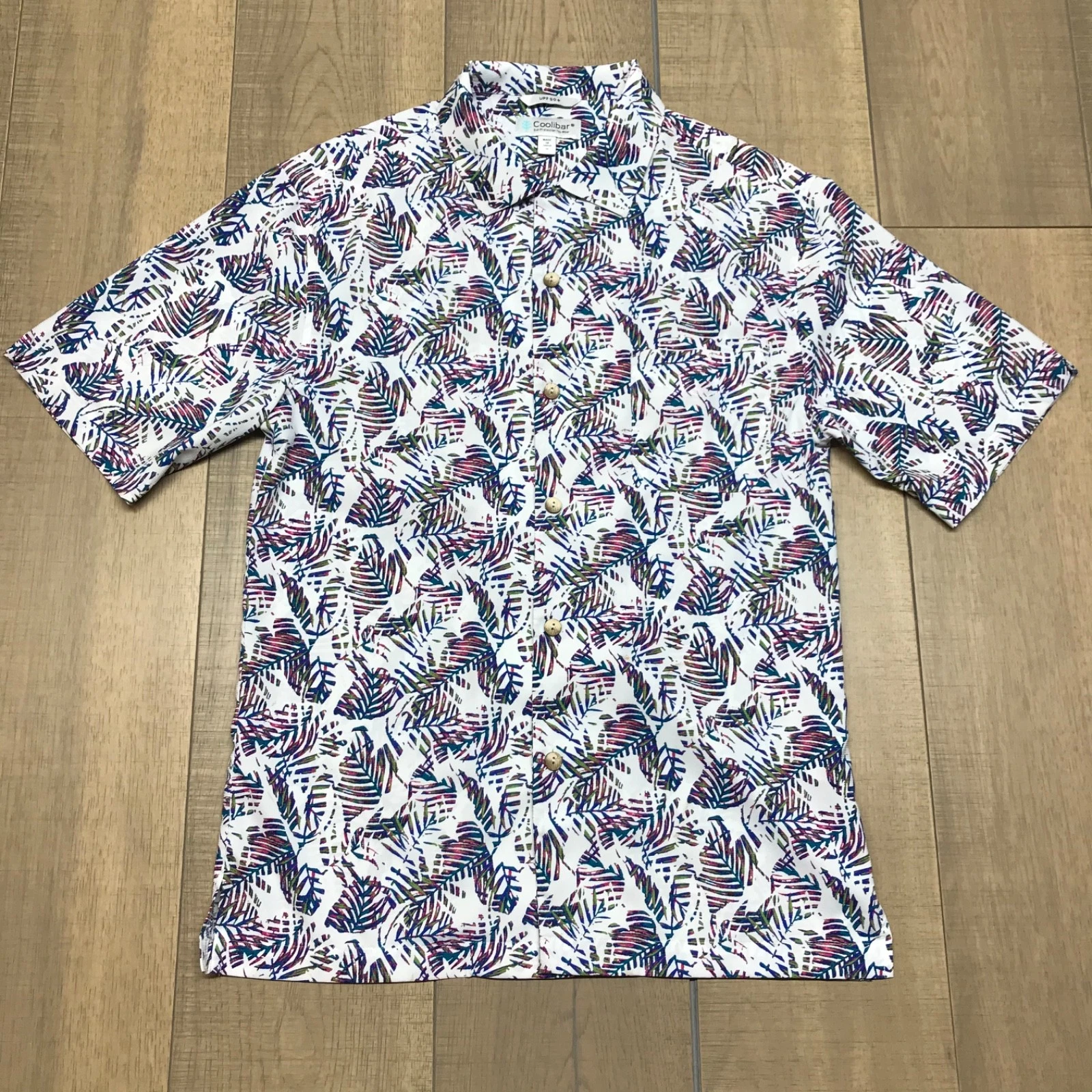 Coolibar Button Up Shirt Mens Size S Palm Leaf Tropical UPF 50 Sun Protection