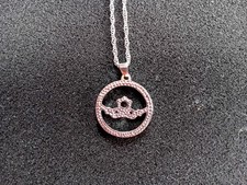 Glencara sterling silver necklace, heart in hands pendant, 16in/20cm