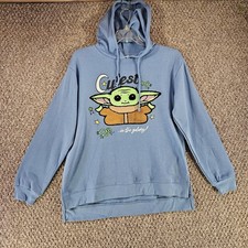 Star Wars Hoodie Womens Sz XL Graphic Baby Yoda Drawstring Blue