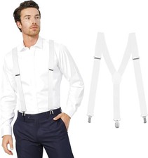 Men's Adjustable Suspenders with Elastic Straps Y-Back,Hiking 1PCS, White