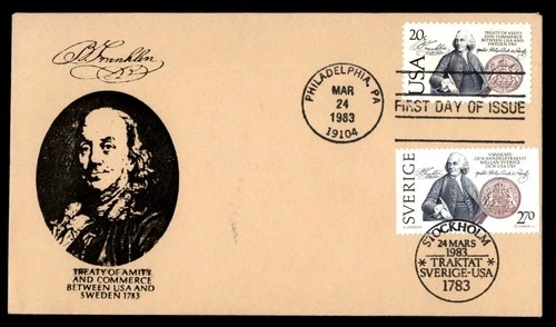 Mayfairstamps US FDC 1983 Sweden Treaty of Amity Ben Franklin Mixed Franking Fir