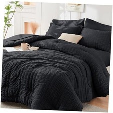 Queen Comforter Set Seersucker 7 Pieces, All Season Queen 88"x 88" Black