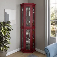 Lorona Floor Standing 5 Sided Lighted Corner Curio Cabinet