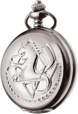 Fullmetal Alchemist Pocket Watch with Chain Box for Cosplay Alchemist-Silver