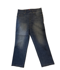 Spanx Distressed Medium Wash Straight Jeans Petite Large Pull-On