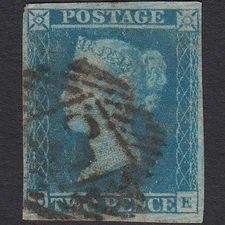 L39_27 GB QV 1841 2d BLUE PLATE 3 SG14-E1(2) DE FU 4M LONDON IS 3 WITH DOT
