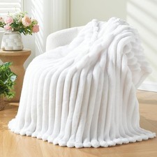 Ultra-Soft Throw Blanket White Premium Silk-Feel Flannel Fleece