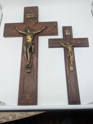 Set of Two 19th Century Wood and Metal Crusifix
