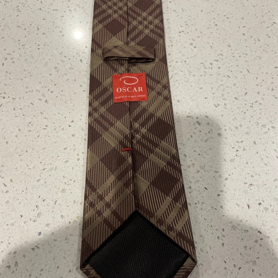 Corbata para hombre Oscar de la Renta marrón multicolor 100 % seda hecha a mano  Foto 4 de 4