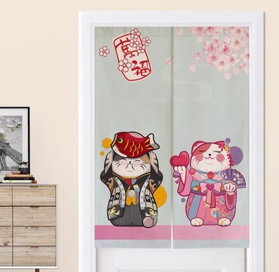 Fine Asianliving Japanische Noren Türvorhänge Lucky Cat Paar B80xH130cm