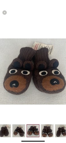 Nirvanna Designs Children's Wool Bear Puppet Mittens With String, Fleece Lined - Picture 5 of 9