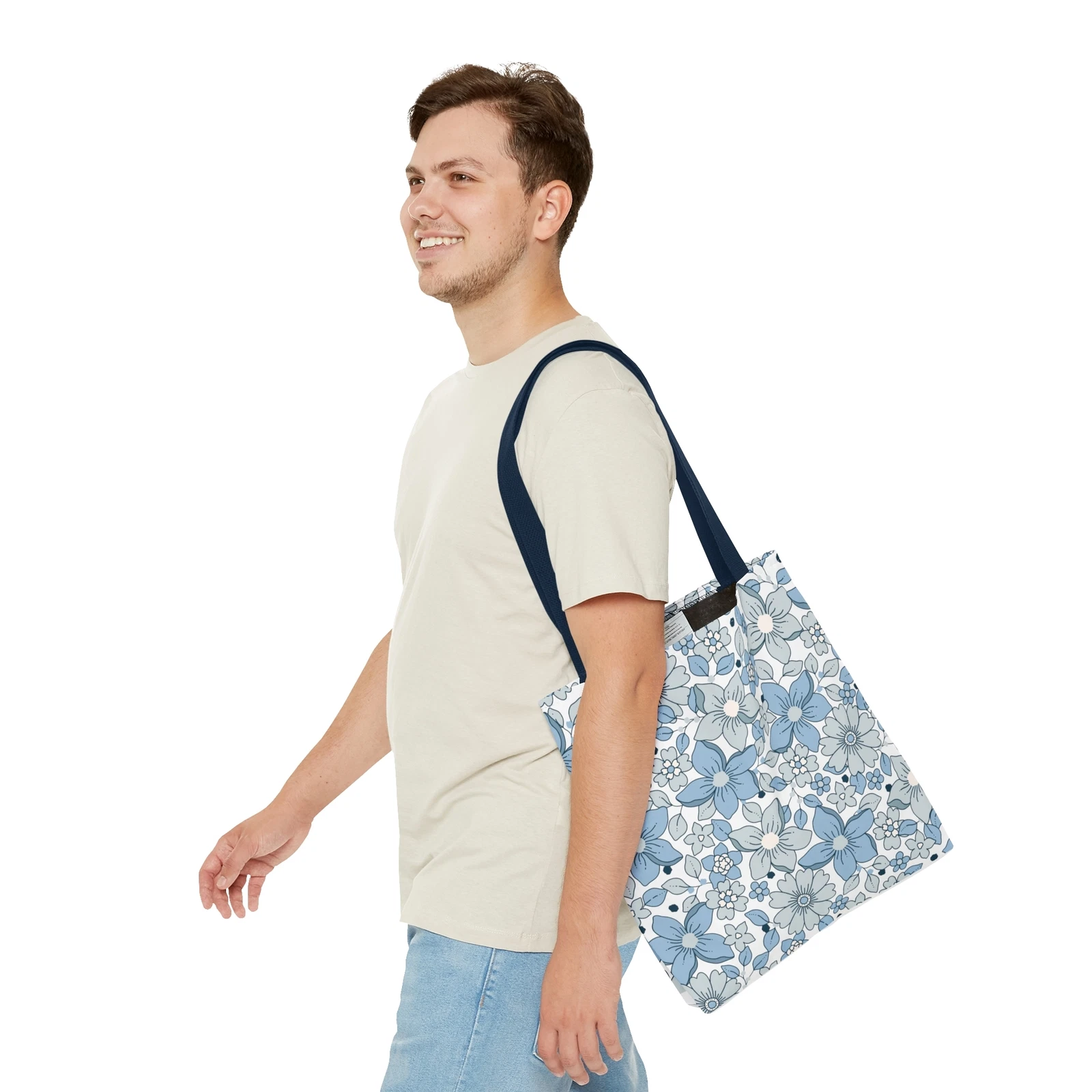 Blue And Grey Flowers Tote Bag (AOP)