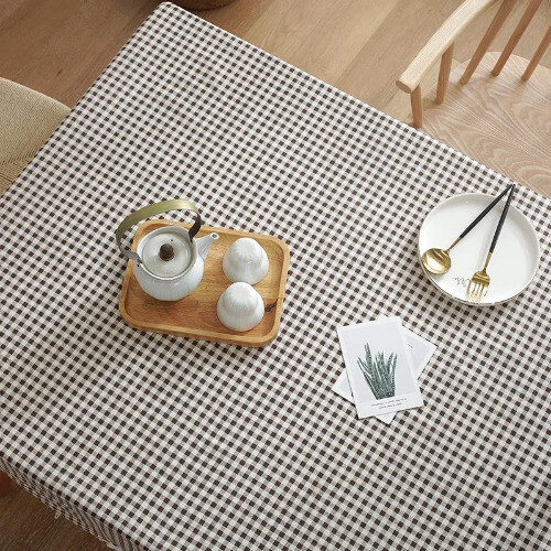 Nordic Plaid Fresh Tablecloth with Lace Hem Cotton Linen Map for Desk Soft Cover - Bild 2 von 32