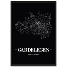 JUNIWORDS Stadtposter, Gardelegen, Schwarz, Kunstdruck Plan Map