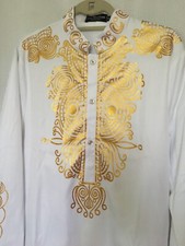 LucMatton Men's African Traditional Metallic Gold Dashiki Shirt White Medium 40"
