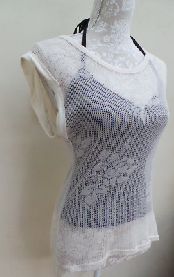 NEXT   CREME WEICHES Häkel Tencel Over Bikini Long STRAND Top   8 Petite 36 neu mit Etikett