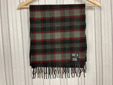 Daks London Gray Red Check Cashmere Fringe Scarf 138x29 cm