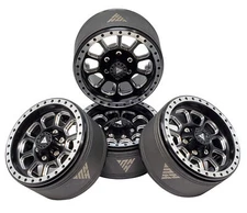 NHX RC 1.9" Heavy Aluminum Beadlock Crawler Wheels Rims -Black/Silver 4pcs/set