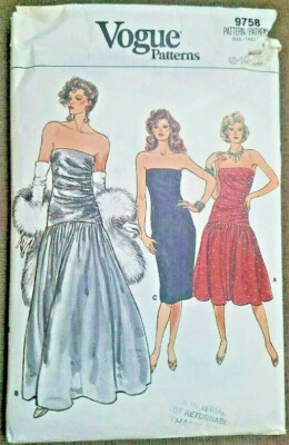 VOGUE #9758 STRAPLESS EVENING DRESS PATTERN 9758 UNCUT FF SIZE 8 10 12 | eBay VOGUE #9758 STRAPLESS EVENING DRESS PATTERN 9758 UNCUT FF SIZE 8 10 12 | eBay