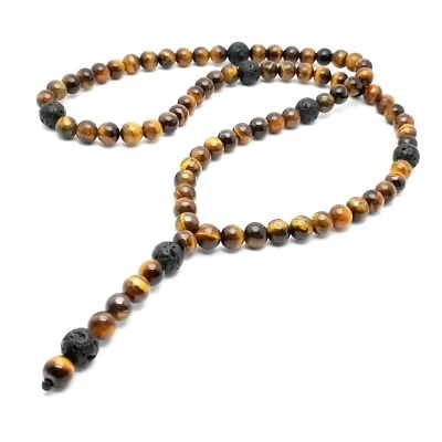 Tigerauge Halskette Lava Y kette perlenkette Gebetskette lavastein geschenk - Bild 1 von 4
