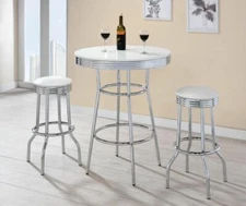 Retro Soda Fountain Bar Table and Bar Stool Set in White and Chrome