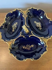 PIRKENHAMMER Kobalt 3 Section Relish Tidbit Candy Dish with Handle