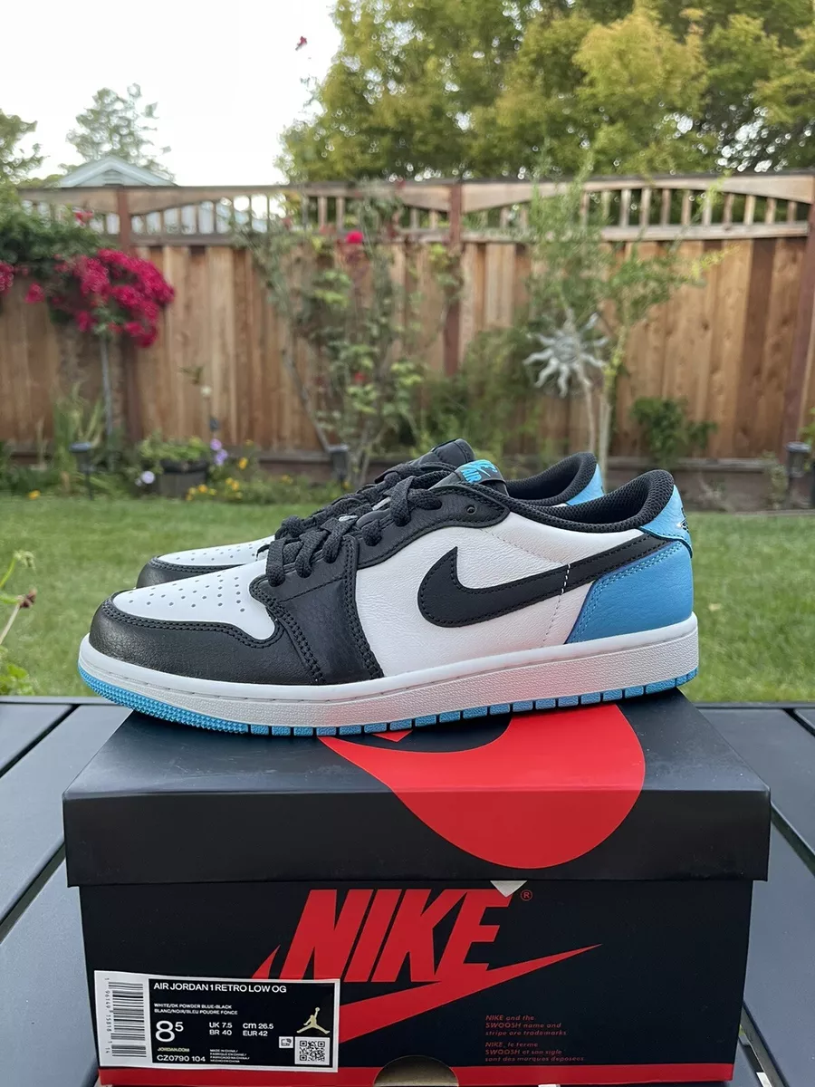 Nike Air Jordan 1 Low OG UNC Black Dark Powder Blue Women s Size