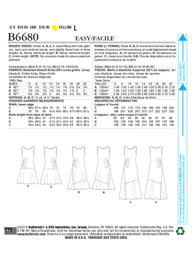 Butterick Easy SEWING PATTERN B6680 Misses Sleeveless Dress With Side Gathers - Picture 9 of 9