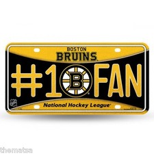 BOSTON BRUINS LOGO NHL HOCKEY NUMBER ONE FAN GLITTER LICENSE PLATE MADE IN USA