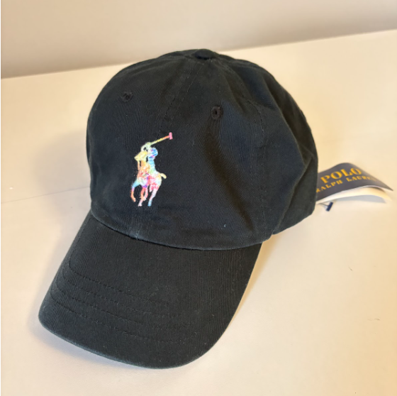 Polo Ralph Lauren blu navy scuro berretto a sfera regolabile Rainbow Pony nuova con etichetta