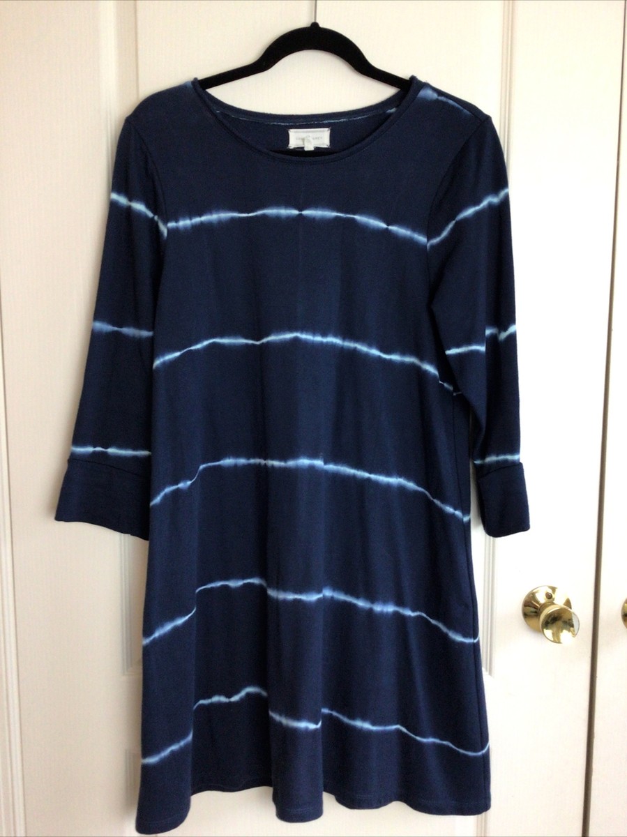 Lou and Grey Blue tie dye 100% cotton three-quarter sleeve swing dress S Lou and Grey Blue tie dye 100% cotton three-quarter sleeve swing dress S