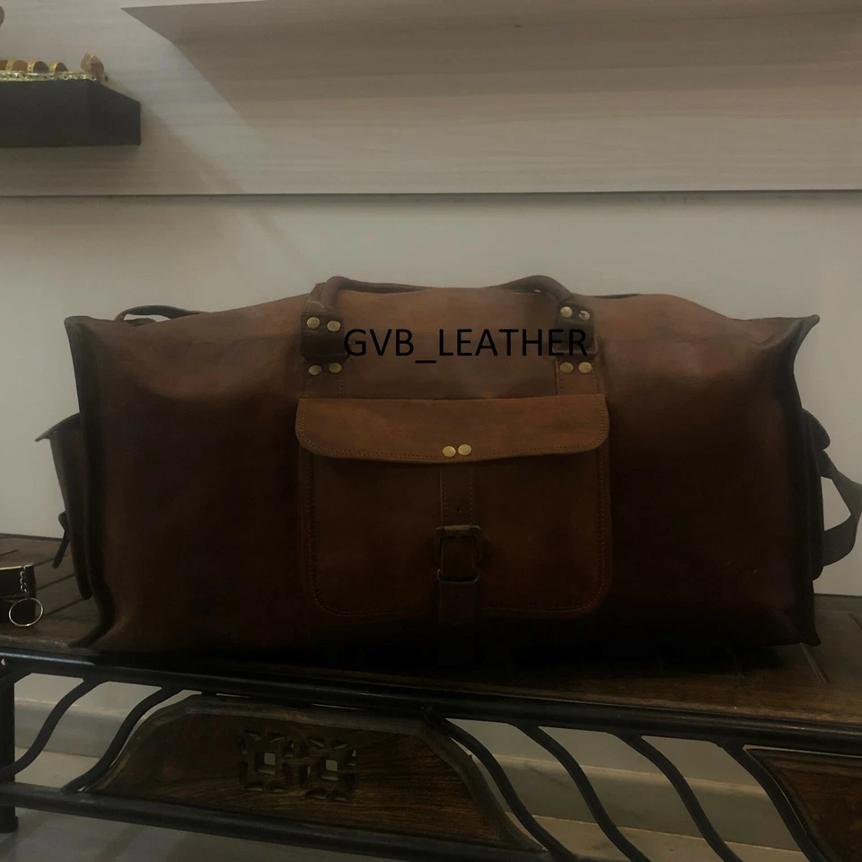 Unisex 30" Ancho Vintage Genuino Equipaje de Viaje Bolsa de Gimnasio Bolso de Mano Bolso de Cuero Foto 2 de 4